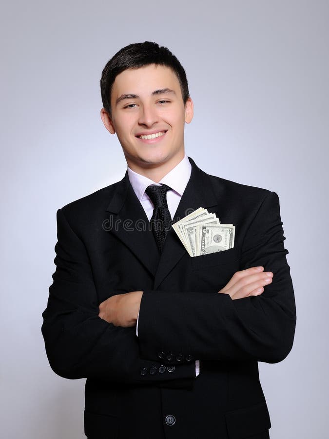 Expressions.Young handsome business man with money