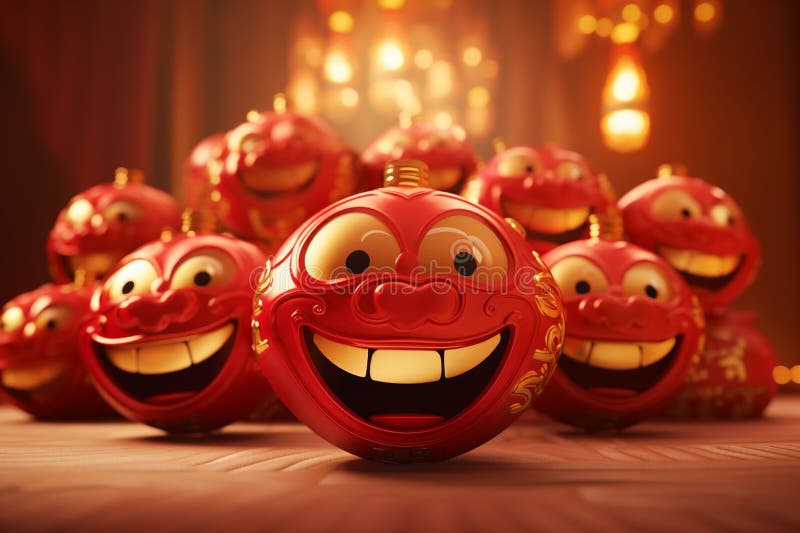 Expressive Happy Chinese New Year Emojis Stock Illustration