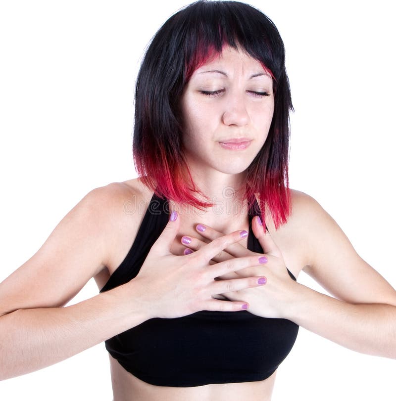 Expressive portrait of woman who has chest pain