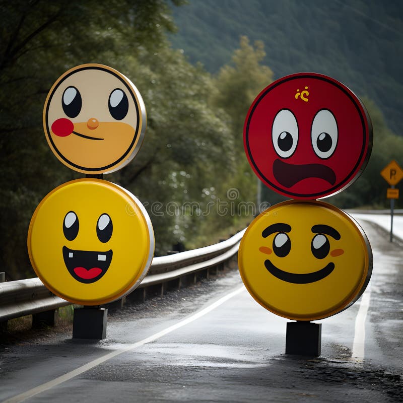 Street Signposts Expressing Emotions through Delightful Emojis Stock