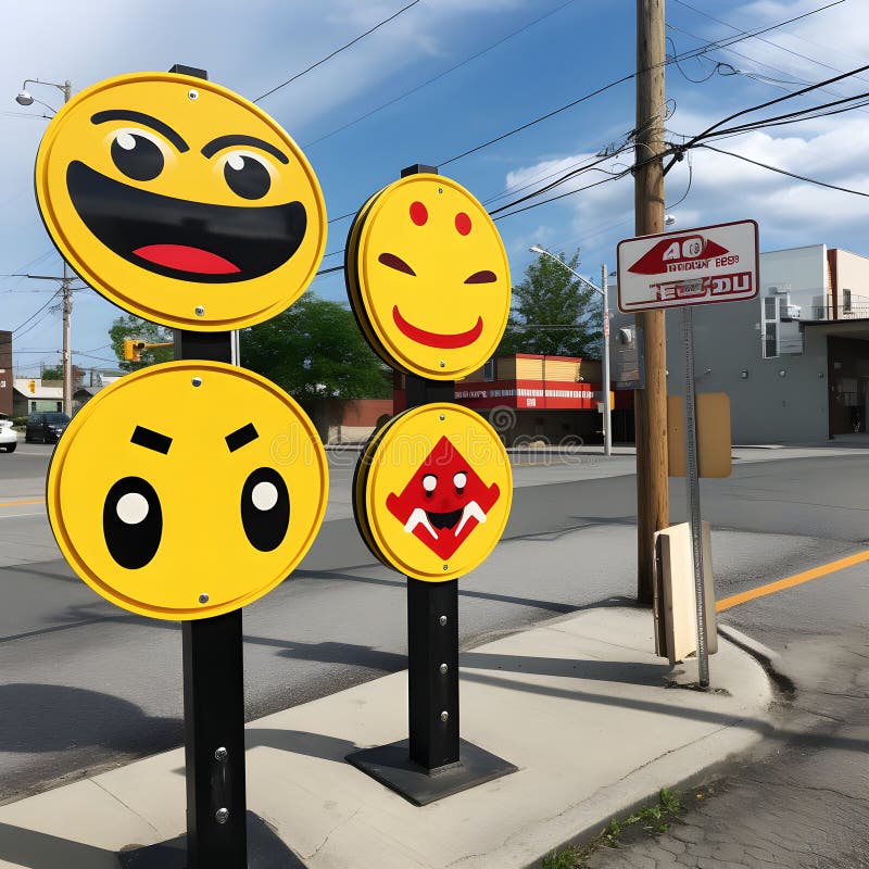 Expressive Street Signposts Using Emojis To Communicate Messages Stock Illustration