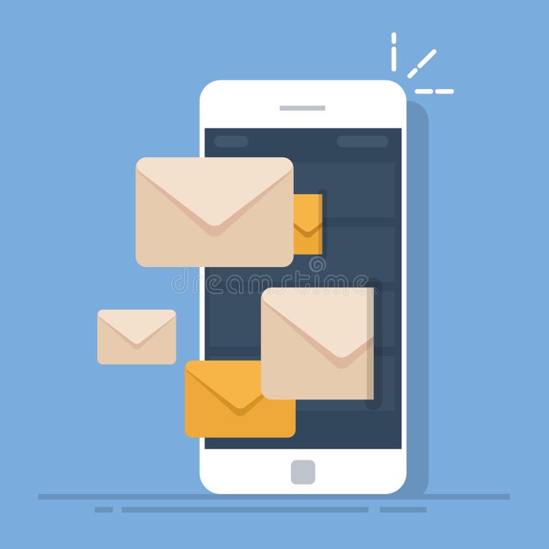 Expédition des emails d'un téléphone portable Client de courrier sur le smartphone Illustration plate de vecteur d'isolement sur illustration stock Expédition des emails d'un téléphone portable Client de courrier sur le smartphone Illustration plate de vecteur d'isolement sur illustration stock
