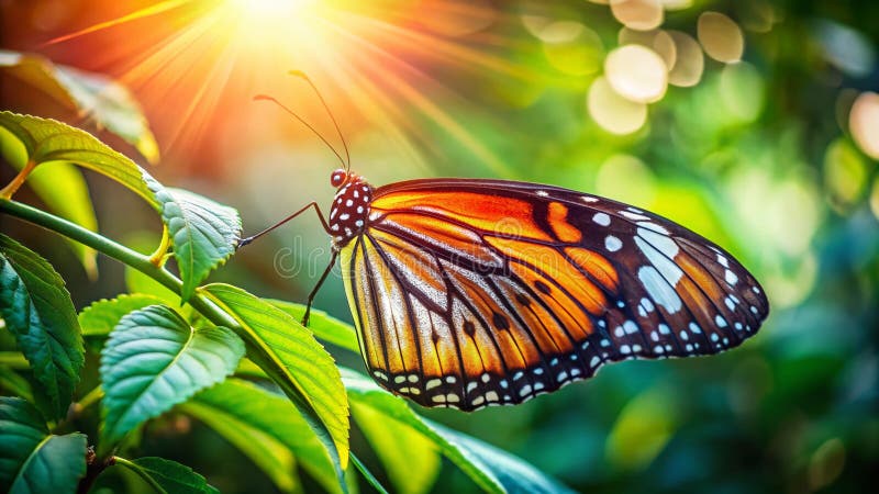 Exquisite Aerial View of a Chestnut Tiger Butterfly Perched Delicately on a Kyoto Branch Japan A Stunning CloseUp royalty free illustration