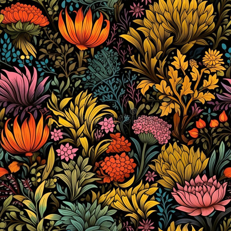 Exquisite and captivating floral seamless pattern showcasing a vibrant and stunning array of colors stock illustration