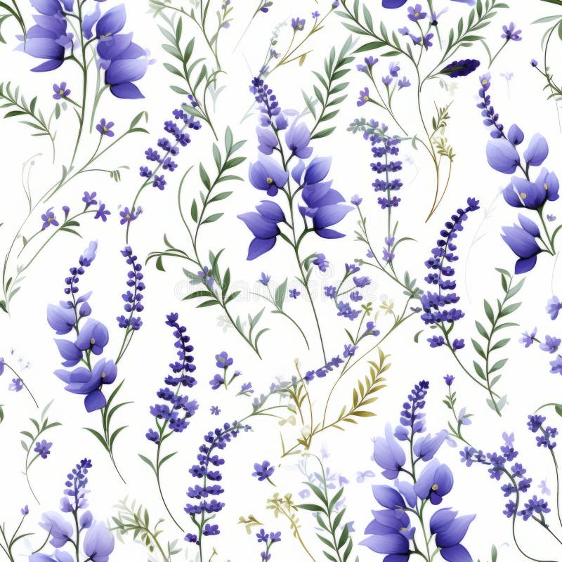 Exquisite and captivating lavender flower blooms in a delightful top view seamless pattern stock illustration