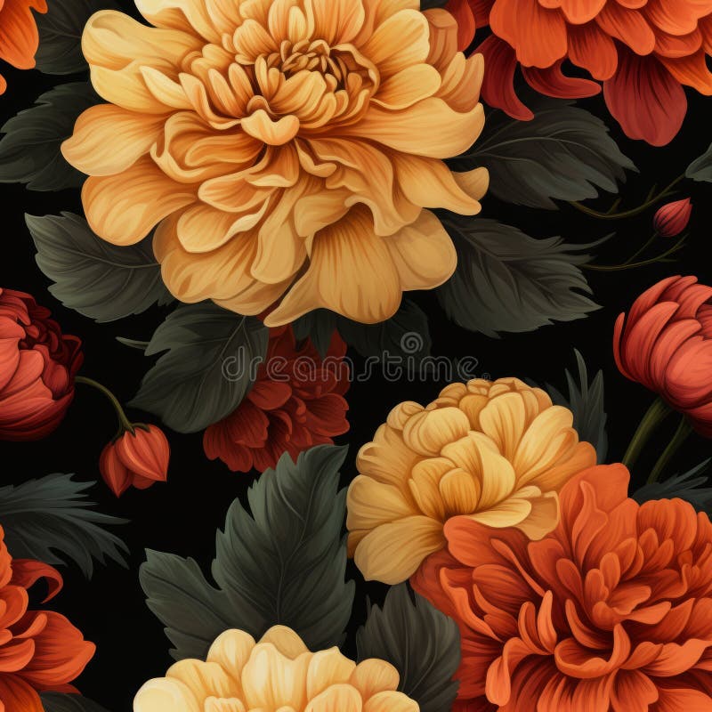 Exquisite and captivating seamless pattern of vibrant marigold flower blooms seen from a top view stock illustration