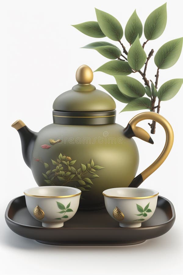 Exquisite Chinese Jade Tea Set on a White Background Stock Illustration Illustration of