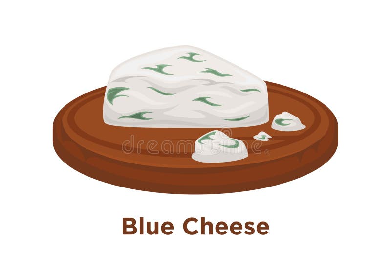 Exquisite Expensive Blue Cheese Triangular Piece on Wooden Tray Stock