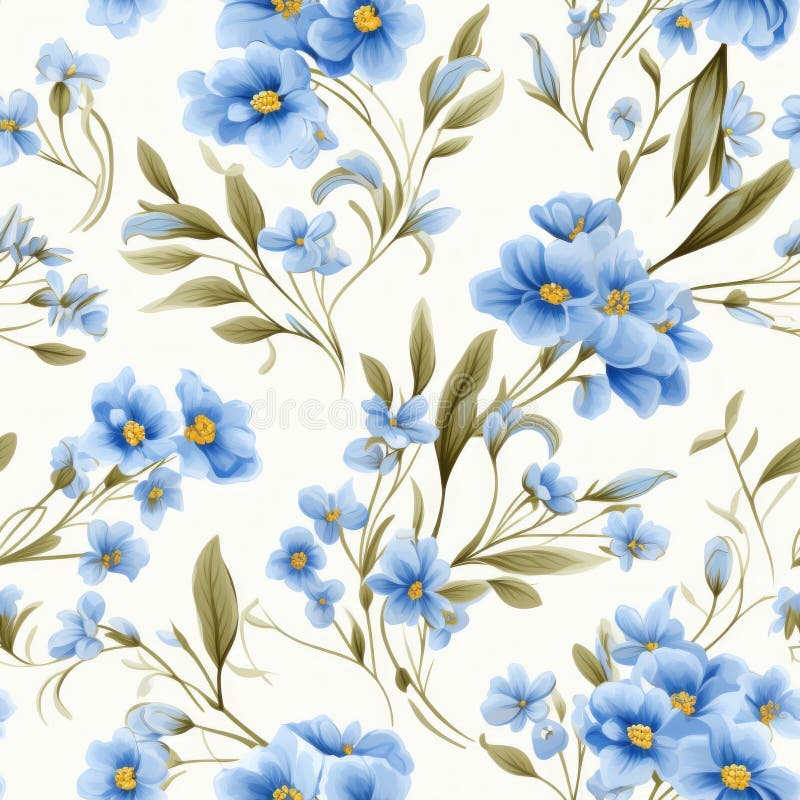 Exquisite forget me not flower blooms in full glory, captivating top view seamless pattern vector illustration
