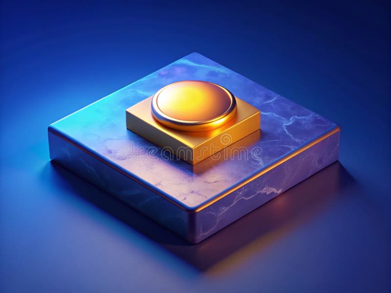 Exquisite Golden Button Suspended on a Luxurious Marble Platform Stunning 3D Product Photography stock illustration