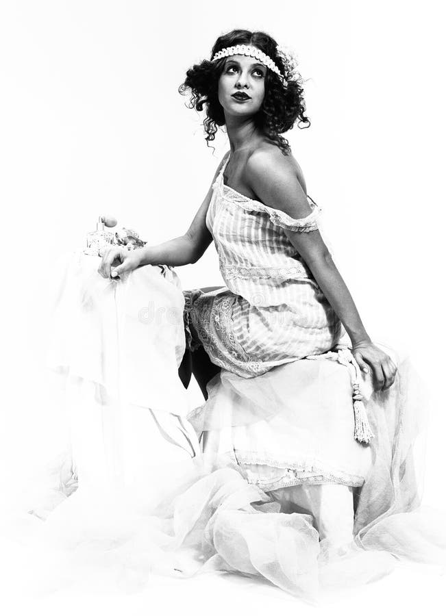 Exquisite lady in boudoir, retro, b&w