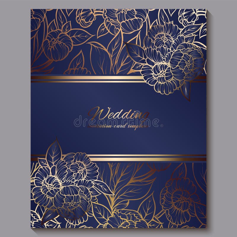 Antique royal luxury wedding invitation card golden glitter background  with frame and place for text black lacy foliage made of roses or peonies  Stock Vector  Adobe Stock