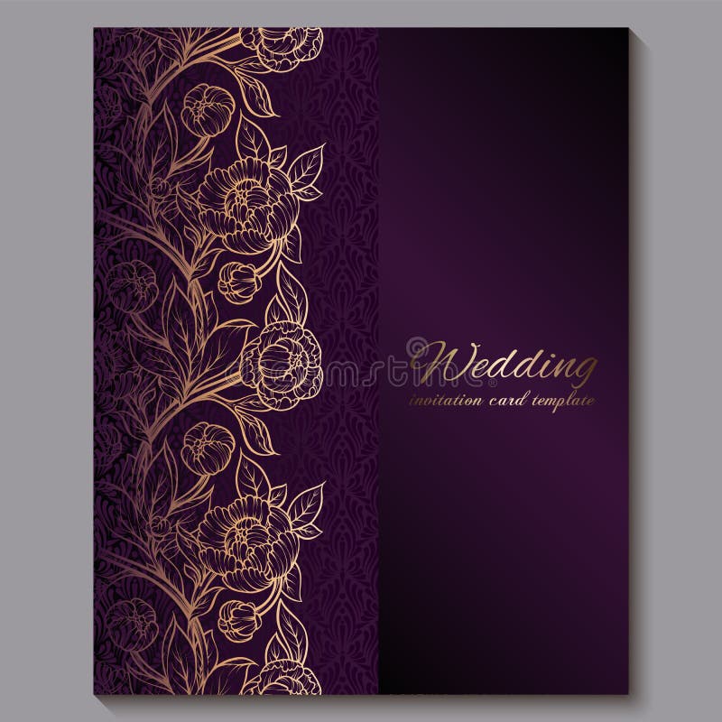 Exquisite Royal Purple Luxury Wedding Invitation, Gold Floral Background  with Frame and Place for Text, Lacy Foliage Made of Roses Stock  Illustration - Illustration of ancient, divider: 145523784