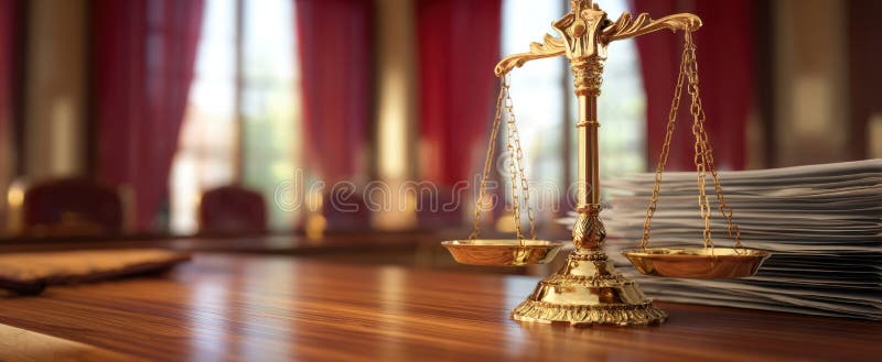 The exquisite scales of justice in an elegant courtroom setting. image stock images.