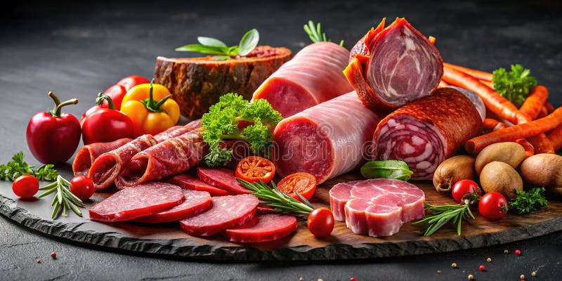 Exquisite Silhouette of Gourmet Deli Meats on a Slate Plate A Culinary Masterpiece for Restaurant Catering or Food royalty free illustration