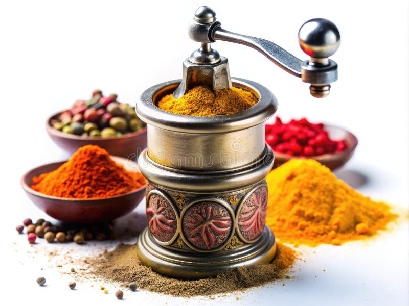 Exquisite vintage spice grinder Detailed tiltshift closeup of a klassisk Manual spice mill royaltyfri illustrationer