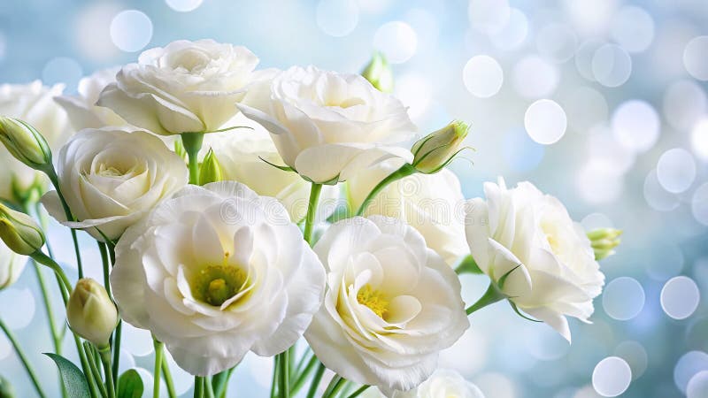 Exquisite weiße Eustomblumen vor einem weichen Bokeh Hintergrund Ein atemberaubendes isoliertes Bild ideal für Blumendesign stock abbildung