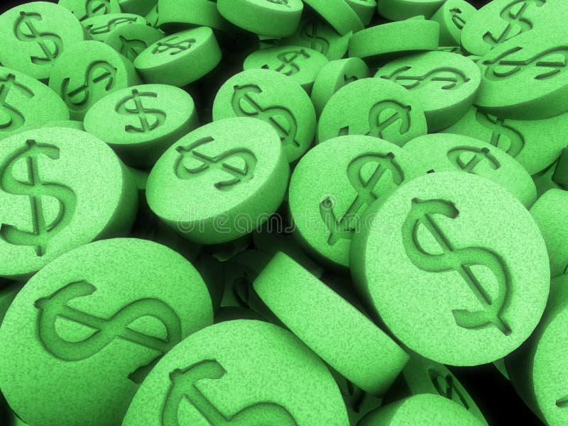 Ecstasy pills with dollar signs. Ecstasy pills with dollar signs