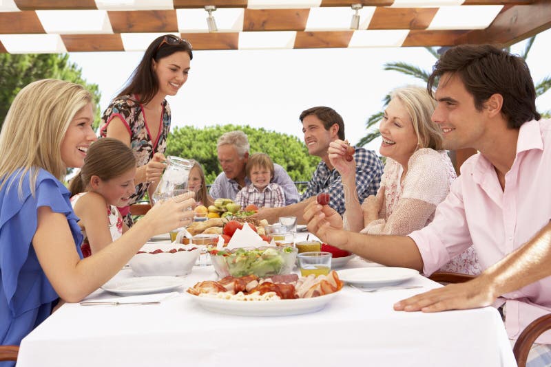 Extended Family Group Enjoying Outdoor Meal Together Stock Photo Image of fresh, food 55890666