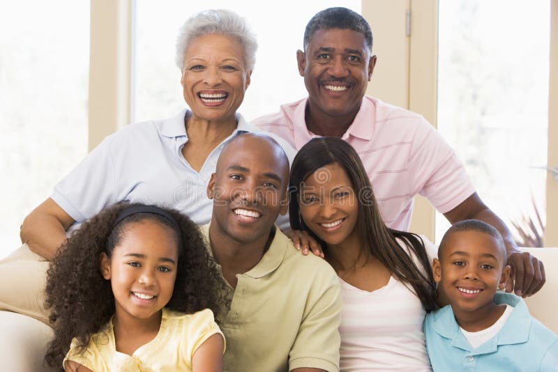 Extended family sitting on a sofa