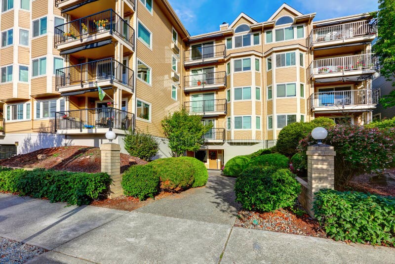 Exterior of Apartment House Complex in Seattle. Stock Image Image of gray, blue 80592243