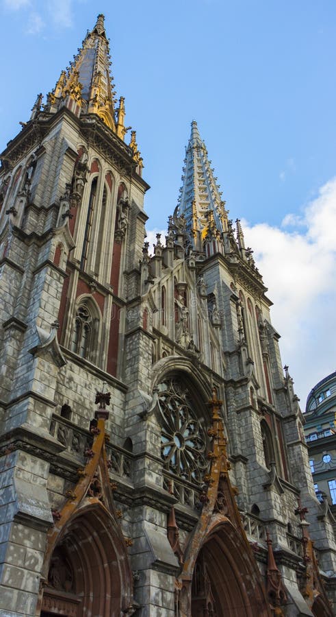 Exterior of the Catholic Cathedral with Gothic architecture. Landmark, germany.