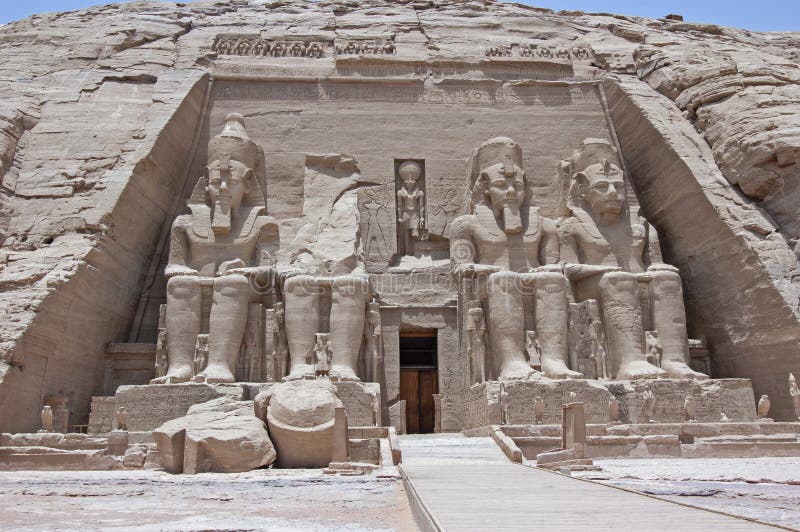 Exterior of main ancient egyptian temple at Abu Simbel