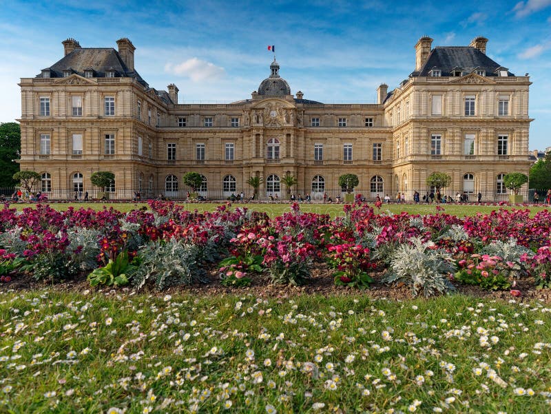 Exterior frontal view of Luxembourg Palace in Paris France in springtime royalty free stock images Exterior frontal view of Luxembourg Palace in Paris France in springtime royalty free stock images