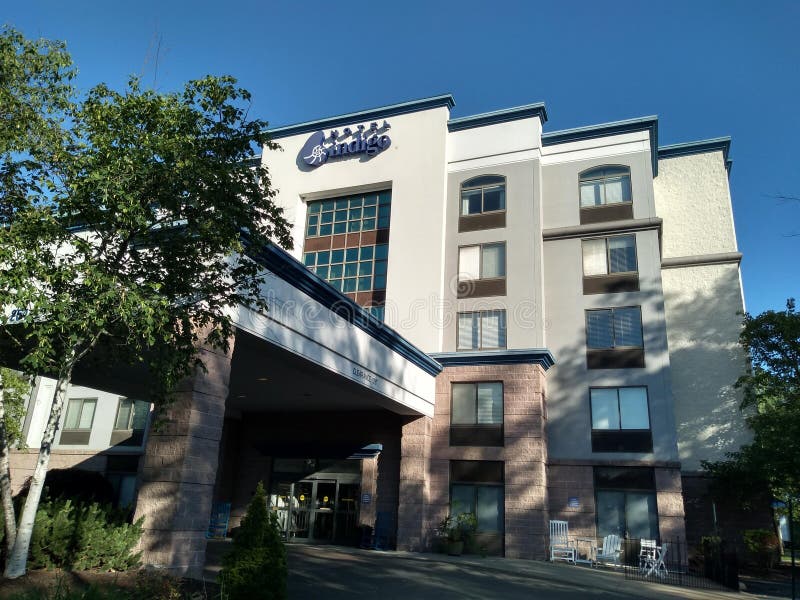 Exterior of Hotel Indigo in upstate New York stock images