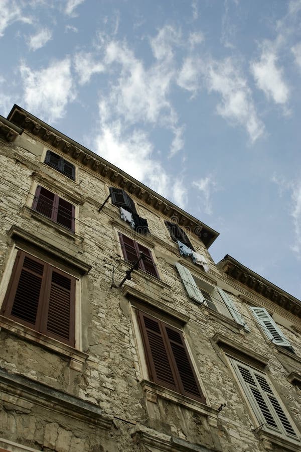 Exterior of old stone building stock image