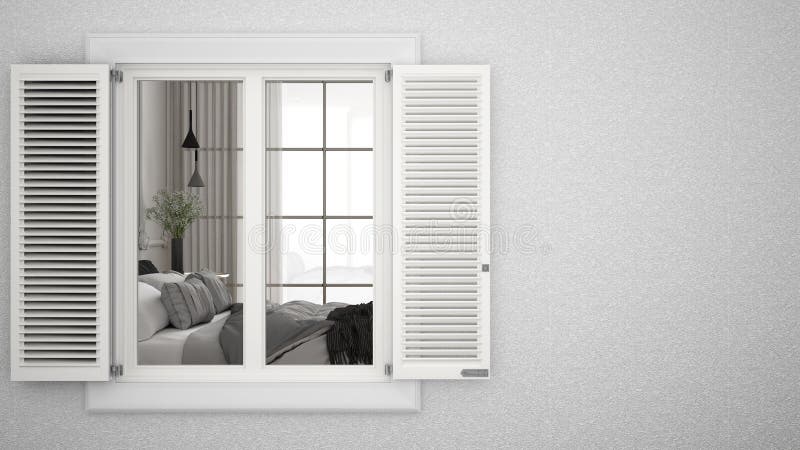 Exterior Plaster Wall With White Window With Shutters