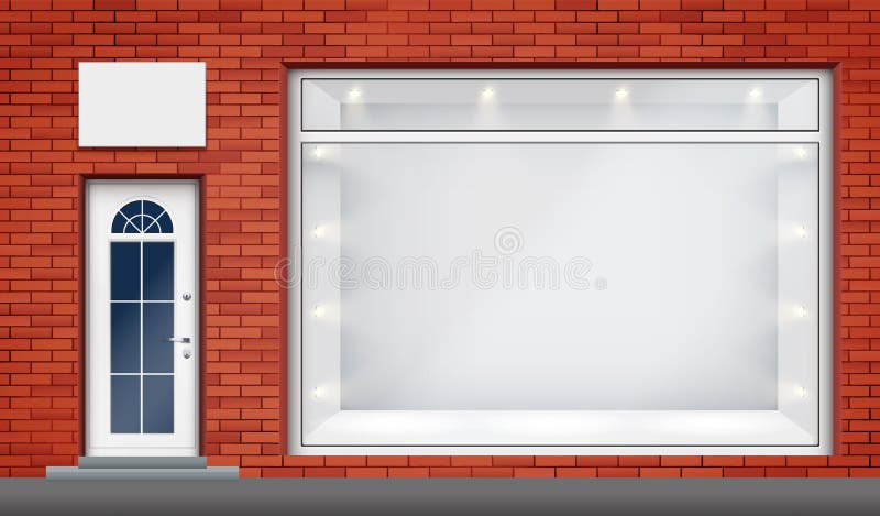 Exterior of shop facade with big glass storefront vector illustration Exterior of shop facade with big glass storefront vector illustration