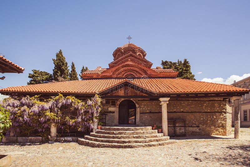 Exterior view of Holy Mary Perybleptos Church, City of Ohrid, North Macedonia FYROM