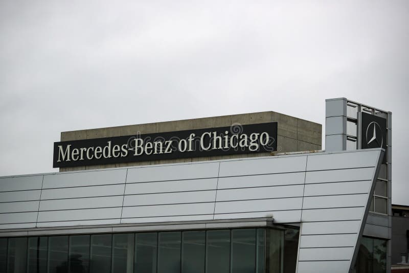Exterior view of a modern Mercedes-Benz dealership in Chicago, Illinois royalty free stock image