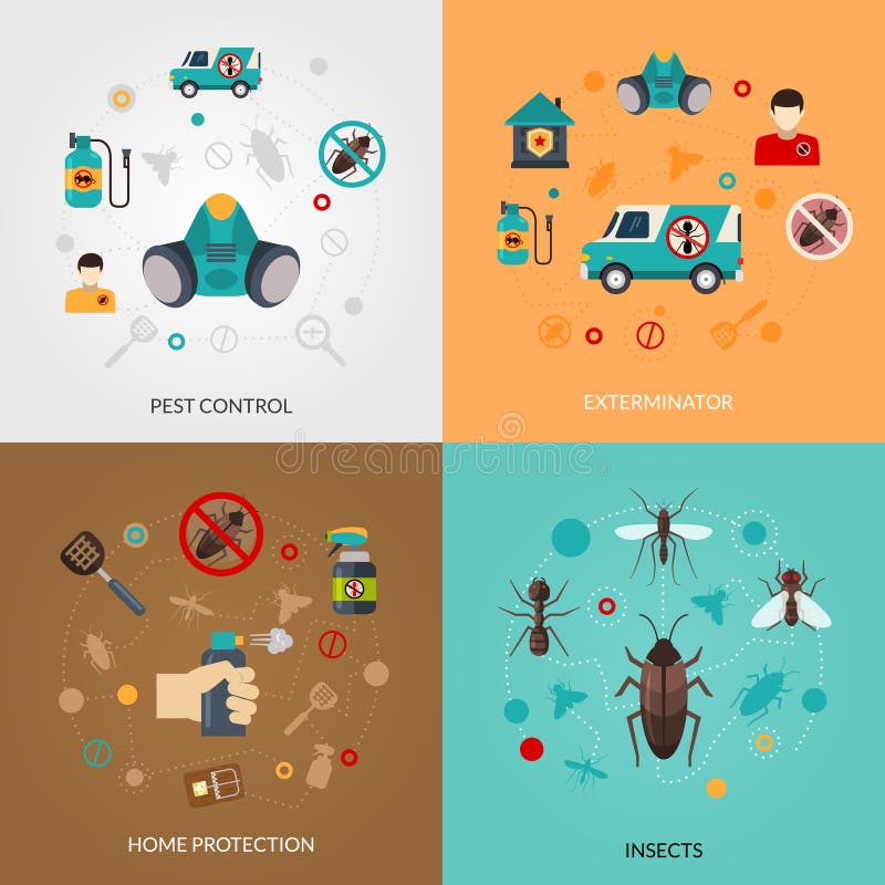 Exterminator Pest Contro 4 Flat Icons royalty free illustration