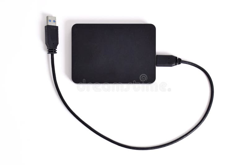 External Hard Disk Drive with Usb Cable Isolated on White Background