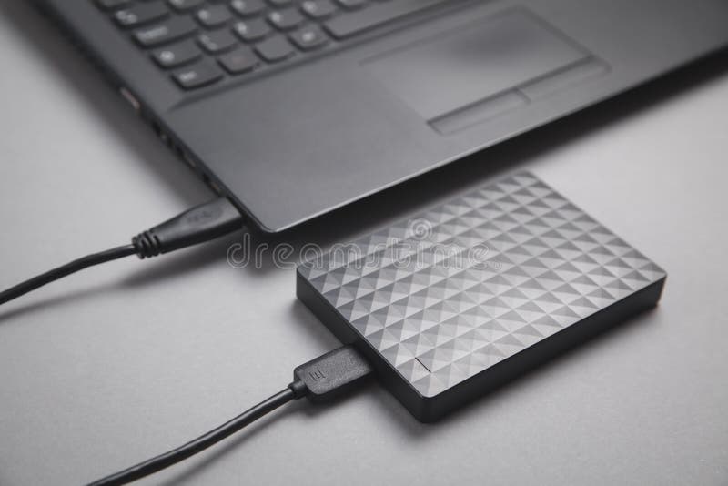 External Hard Drive Connection on a Laptop Stock Photo Image of