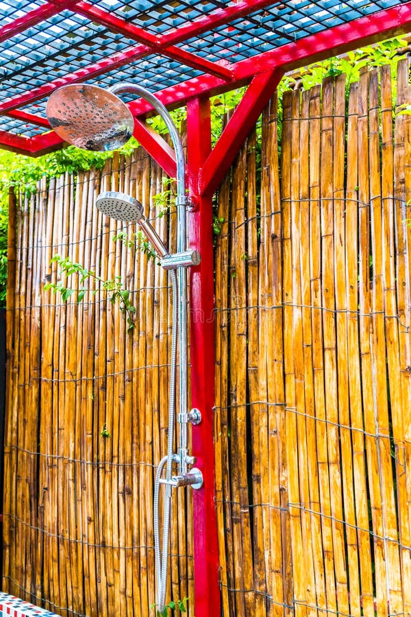 External Head Shower with Bamboo Background Stock Photo Image of home