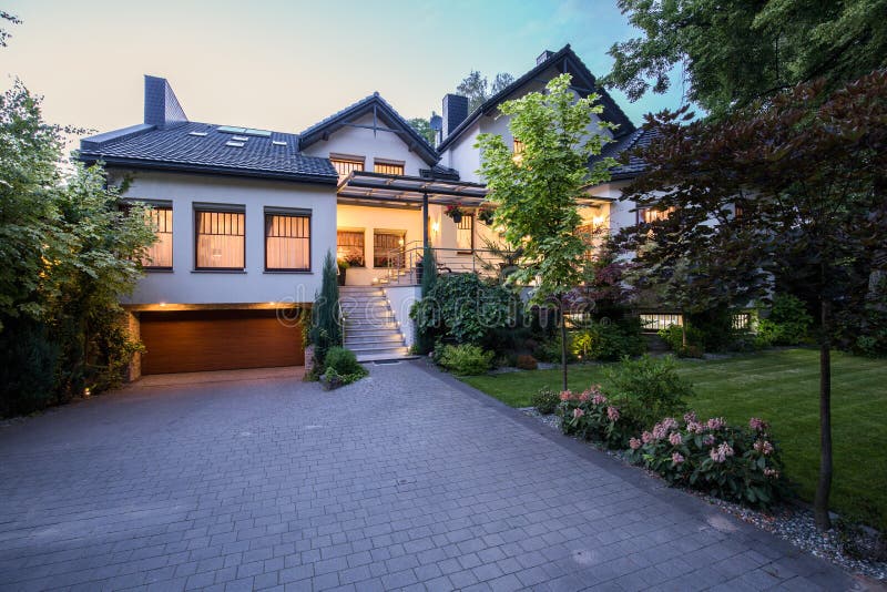 External view of white mansion stock image