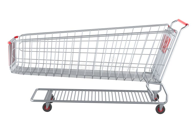 Extra Long Shopping Cart Trolley. Impulse buying, concept. 3D rendering royalty free illustration