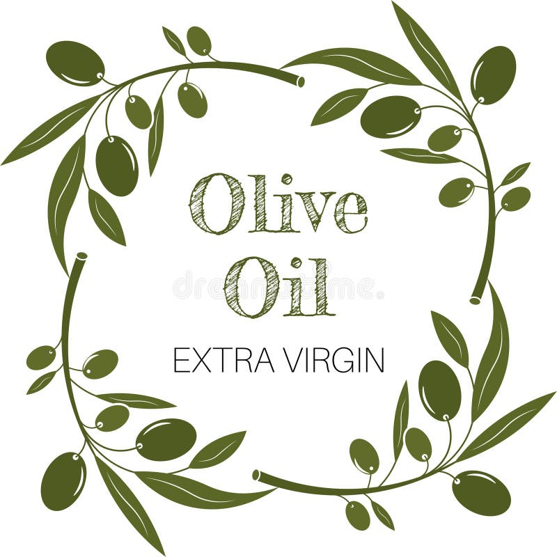 Extra Virgin Olive Oil Label with Olive Branches Vector Illustration