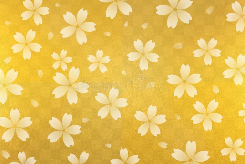 Extracto blanco japonés de la flor de cerezo en fondo a cuadros del papel del modelo del oro libre illustration Extracto blanco japonés de la flor de cerezo en fondo a cuadros del papel del modelo del oro libre illustration