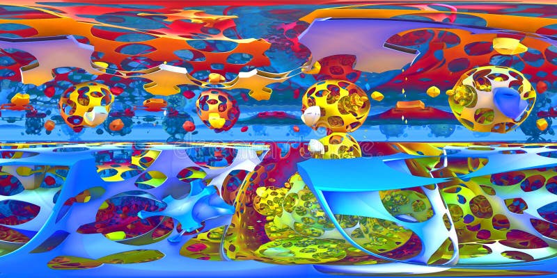Extracto de 360 grados, panorama del caos de la forma, proyección equirectangular, mapa del ambiente Panorama esférico de HDRI stock de ilustración