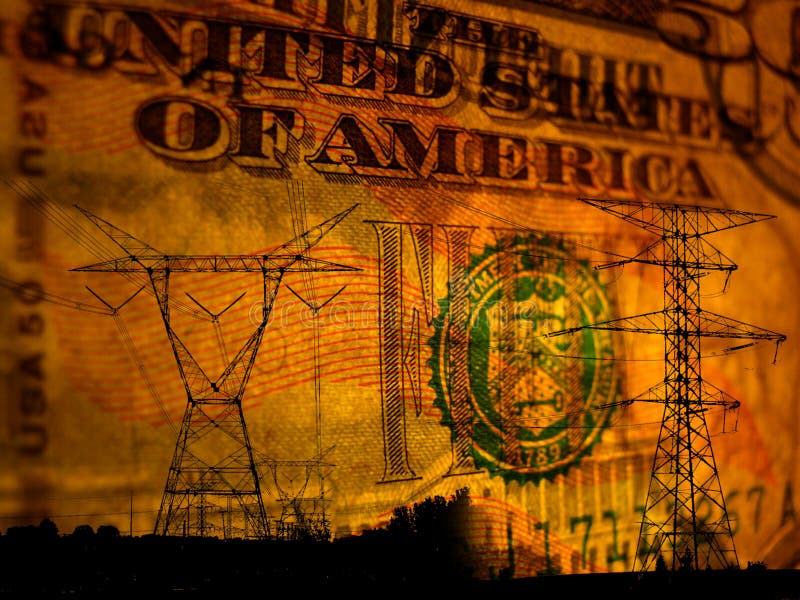 Extracto de la energía eléctrica en fondo del dinero fotos de archivo Extracto de la energía eléctrica en fondo del dinero fotos de archivo