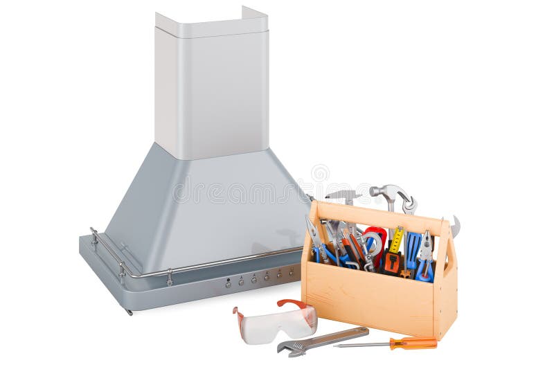 Extractor Hood with Toolbox. Repair and Service of Kitchen Exhaust Hood