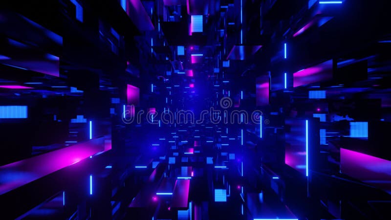 Extrait de boucle d'un tunnel scifi éclairé par des néons bleu et rose brillants banque de vidéos