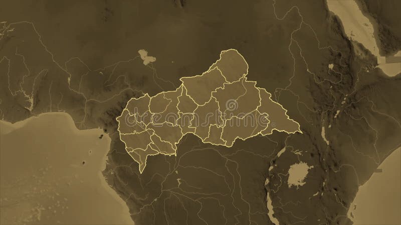 Extrait de la carte de la République centrafricaine. Régions. Sepia. Étiquettes illustration libre de droits