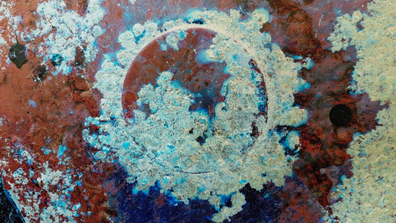 Extraordinary surreal image with a central circular pattern and layers of different superimposed materials, abstract landscape royalty free stock image