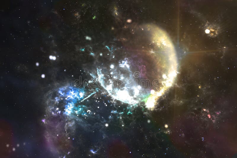 Extrasolär planet med måne på bakgrundsnebula. Djupa rymdplaneter science fiction fantasi of cosmos liggande. arkivbild