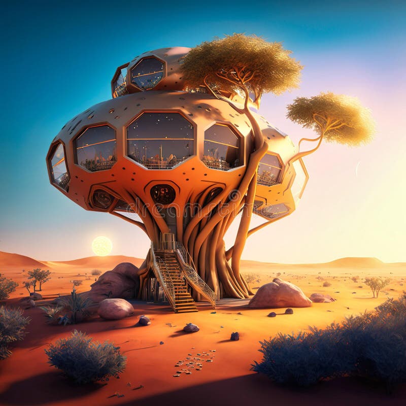 Extraterrestrial Serenity - otherworldly treehouse. Generative AI